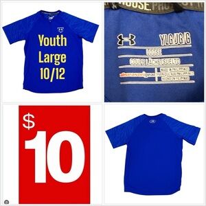 Boys Under Armour YL Large 10/12 Youth Pullover Short Sleeve Zip Royal Blue EUC
